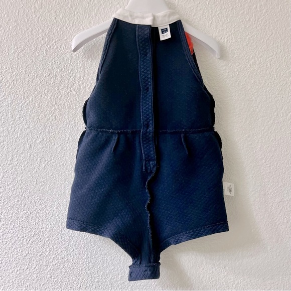 ♥️HP JANIE AND JACK Quilted Bloom Romper Sz 18-24 M Navy White Jumpsuit Flower - Picture 8 of 10